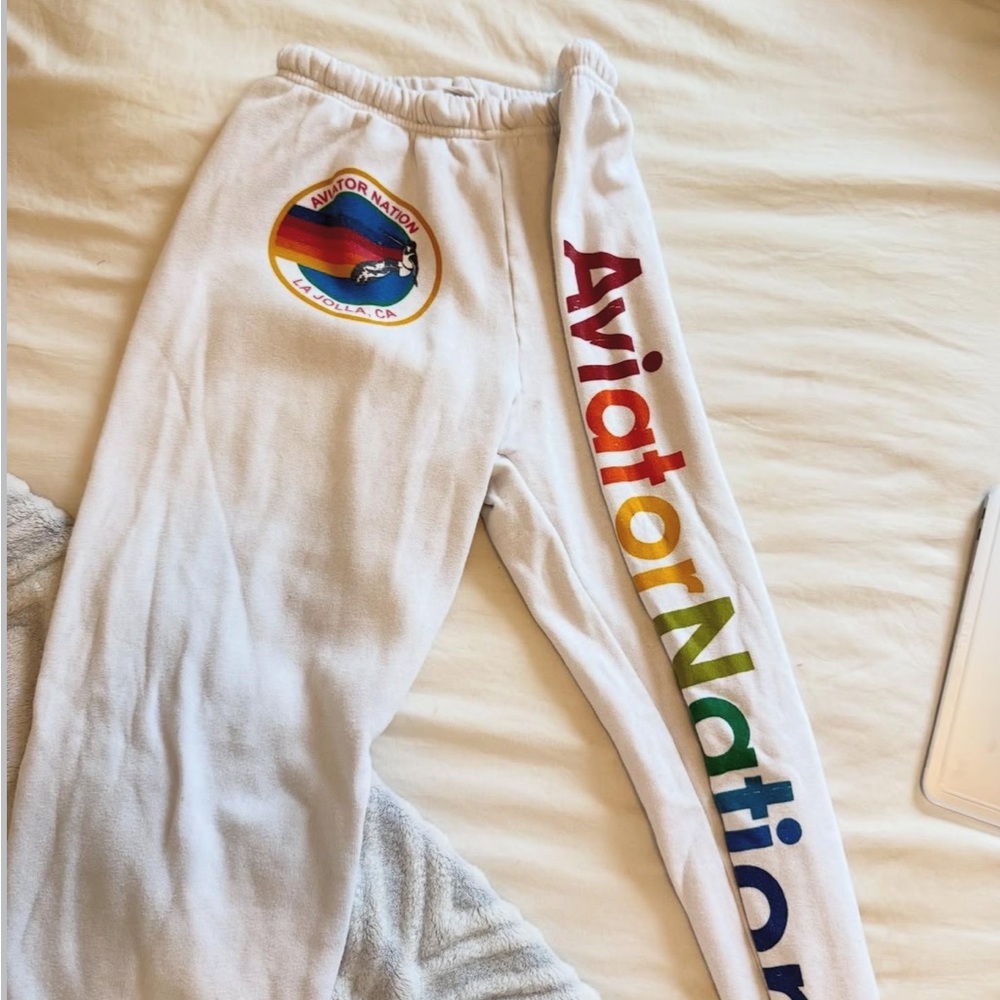 Aviator Nation White Sweatpants with Logo